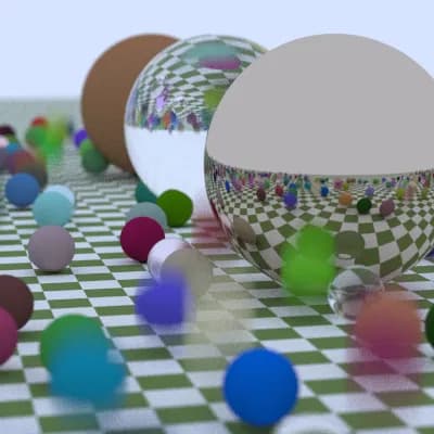 big raytraced scene with hundreds of balls