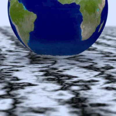 image of a sphere with perlin noise texture and above it a sphere with a texture that looks like the earth